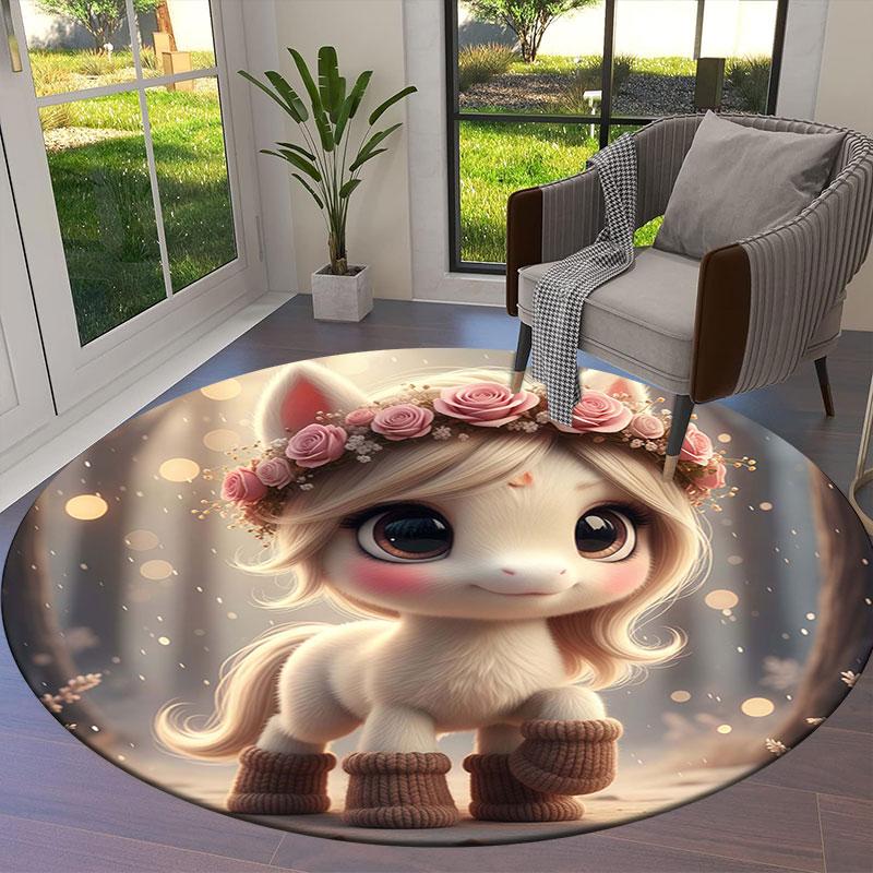 Cute pets Round Area Rug,Carpet Rug for Living Room Bedroom Sofa Playroom Decor,Non-slip Floor Mat