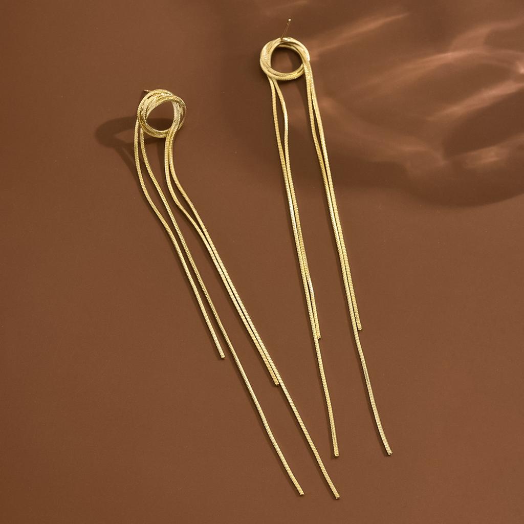 Luxury Aesthetic Gold Plated Geometric Long Tassel Earrings Stud for Women Ear Piercing Drop Wedding Party Jewelry Gift