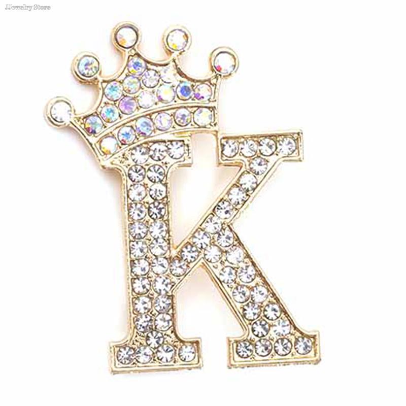 New 26 Letters A-Z Brooch Rhinestones Crystal Gold Color English Alphabet Metal Pins Cute Jewelry Accessories Christmas Gift