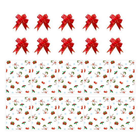 Christmas Treat Bags Plastic Clear Xmas Candy Bags with Pull Bow Set for Baby Shower Bridal Shower Raffle Easter Christmas Party Supplies