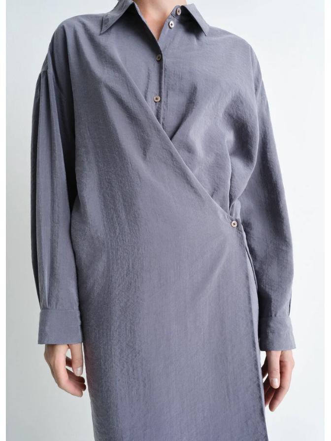 Aktuelles Lemire Frühjahrsankunft Lockerer Revers Diagonale Knöpfe Langarm Hemdblusenkleid für Damen