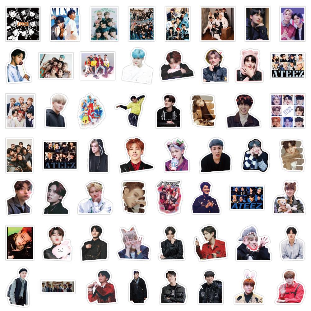 55 Koreanische ATEEZ Boygroup Sticker für Notizbücher, Wasserflaschen, Computer - Wasserdicht und Dekorativ (55 Blatt)