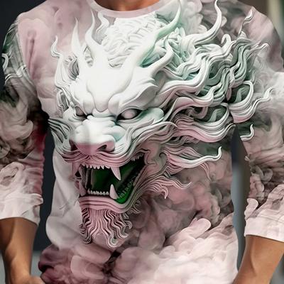 Camiseta masculina de manga comprida com estampa 3d, camiseta fashion com estampa de dragão animal, manga curta masculina de grandes dimensões, camisetas top de rua