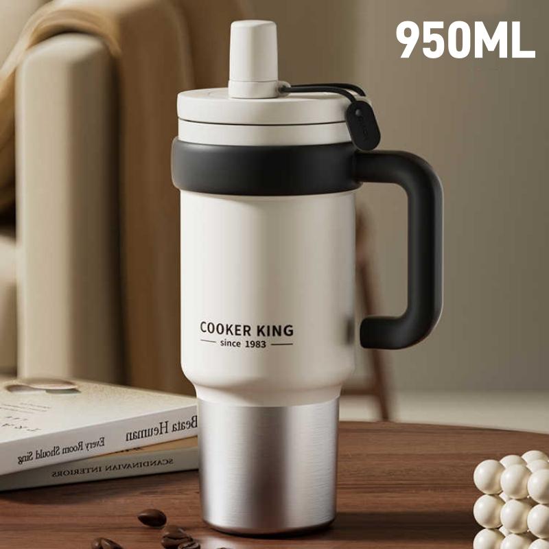 950ml Isolierter Becher mit Strohhalm, Große Kapazität Auto Edelstahl Wasserbecher Vakuumisolierter Tumbler - Auslaufsicherer Reisebecher