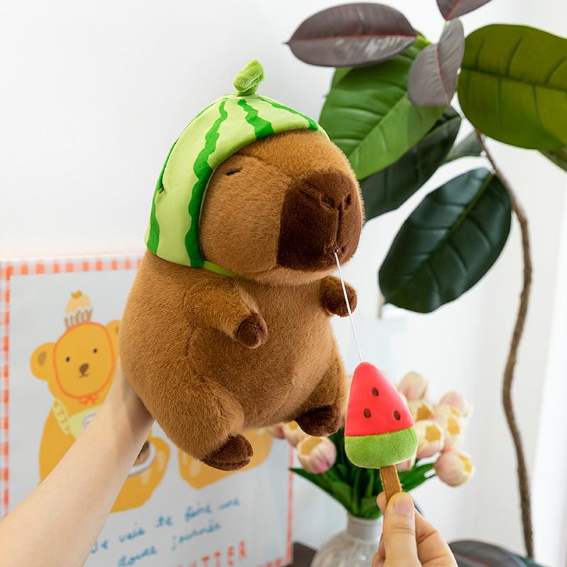 Hat Capybara Watermelon Plush Toys Soft Doll Room Decoration Children Gifts
