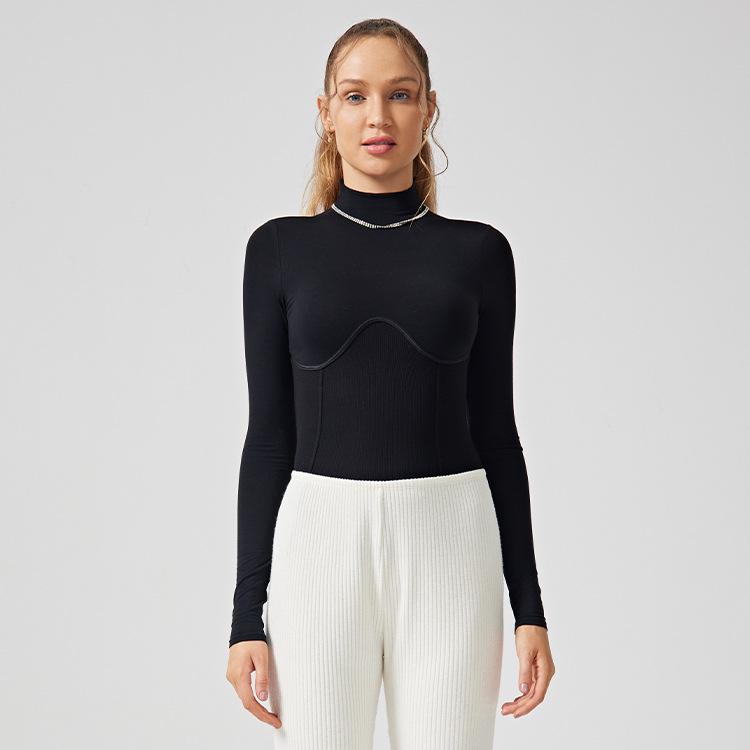 

Женский рубчатый топ для йоги с длинным рукавом - Облегающий крой со стойкой Extra Small/Small оникс/чёрный