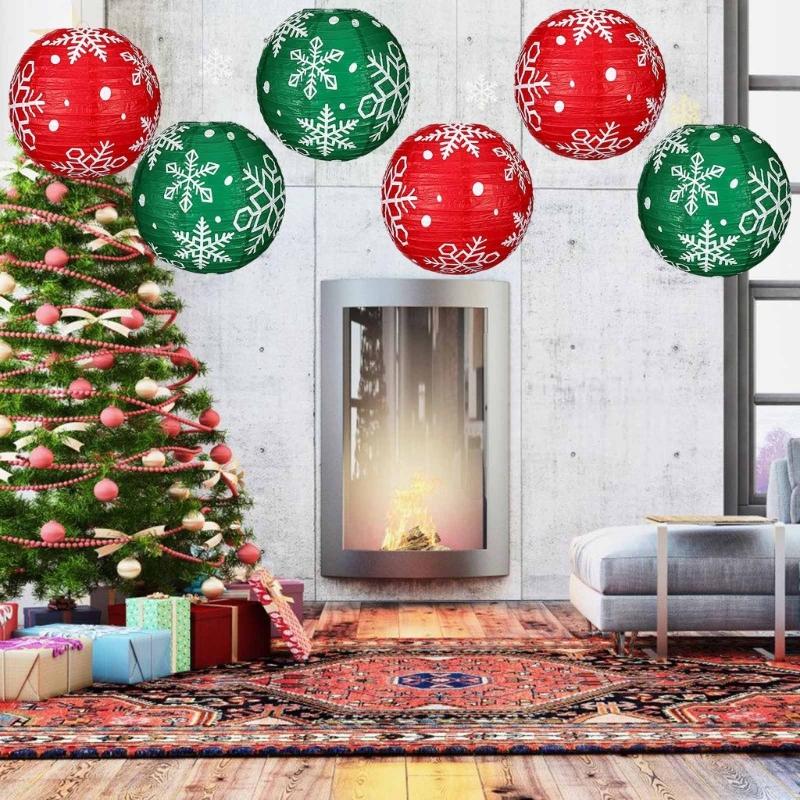 Festival Green Snowflake Paper Lanterns Easy Assembly Efficient Christmas Home Store Window Display