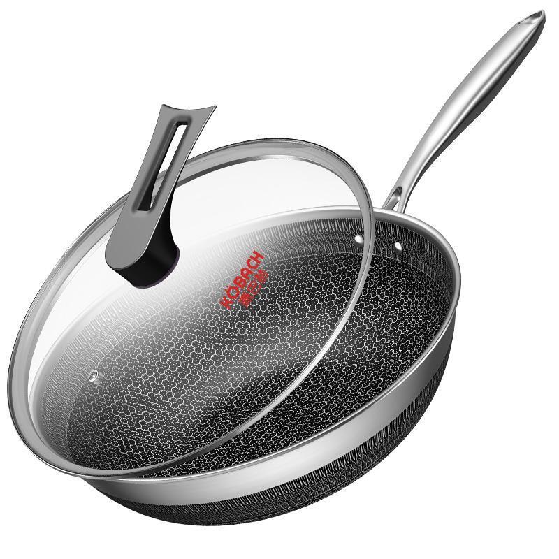 KOBACH 32cm 316L Stainless Steel Honeycomb Stir-Fry Pan