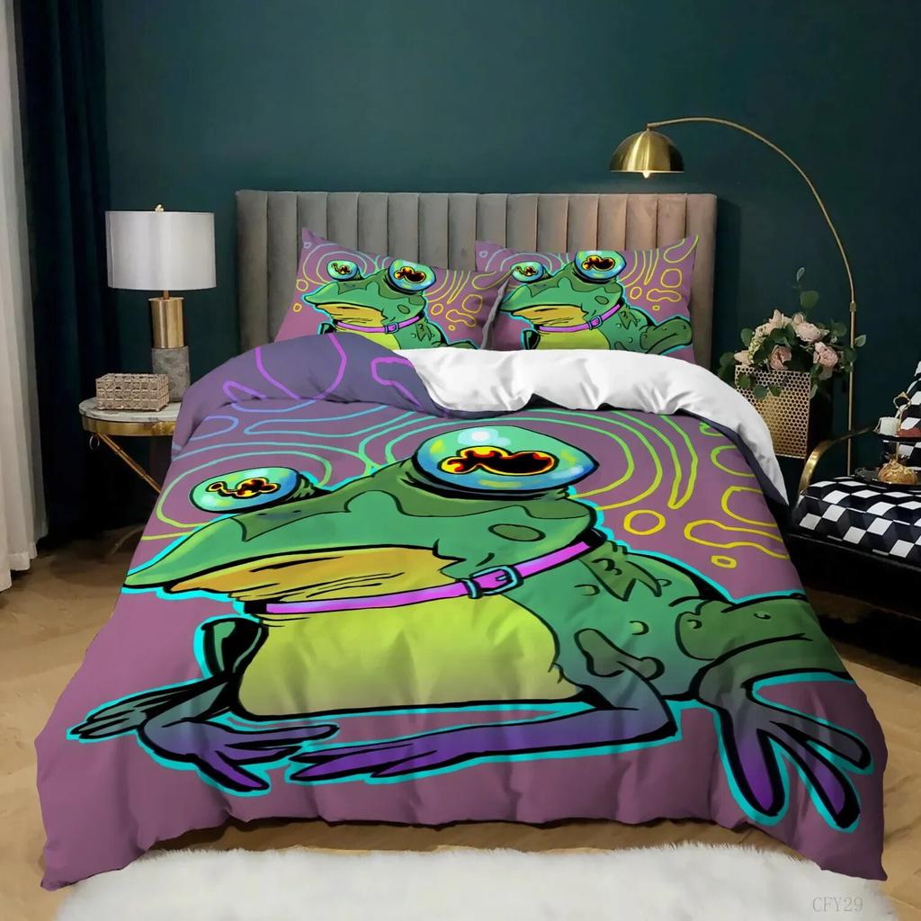 Frog Soft Duvet Cover Set Quen Sized Dimensions Funy Frog Tropical Amphibian Beding Set for Kid Tropical Nature Animal Comfortable Quilt Cover Warm