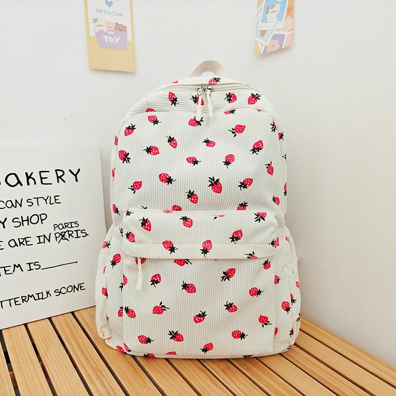 Schoolbag Hot-selling Strawberry Corduroy Backpack Female Junior High School High School Student Casual School Bag Large Capacity Female Backpack