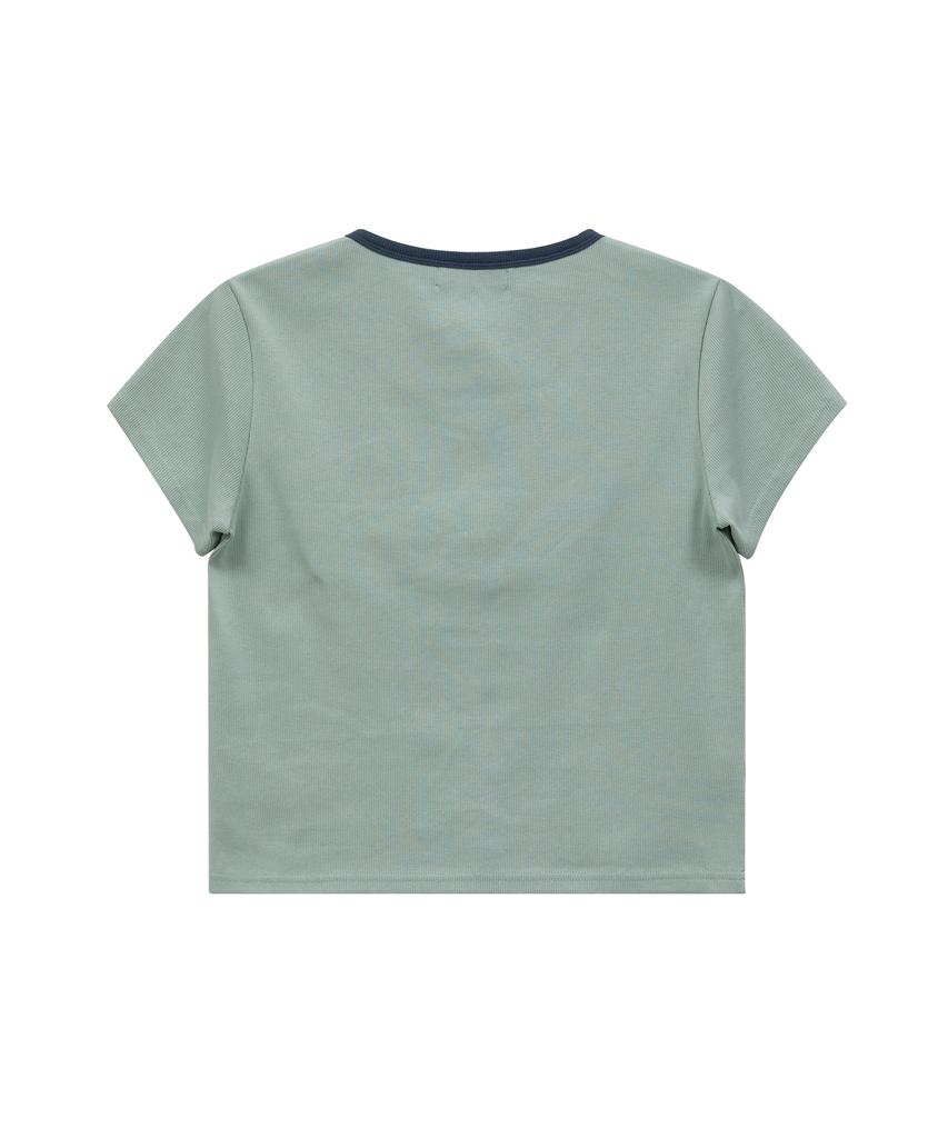 WAIKEI Flower Henley Neck Short Sleeve T-Shirt Mint