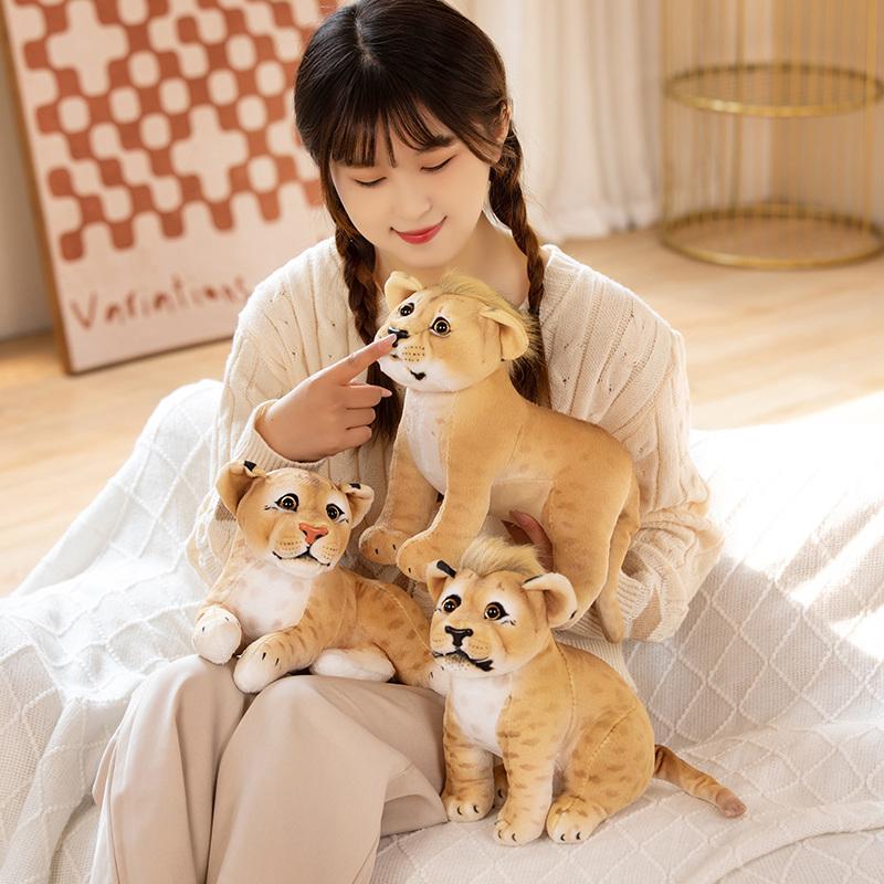 Simulation Cute Wild Animal Doll Small Leopard Tiger Lion Plush Toy Sitting Lying Sanding Pushie Gift