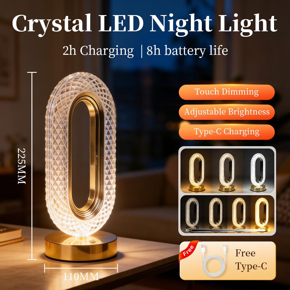 Crystal Dimming Led Night Light Touch Control 3D Rechargeable Table Lamp for Girls Study Bedroom Decor Moon Lamp Night Lamp