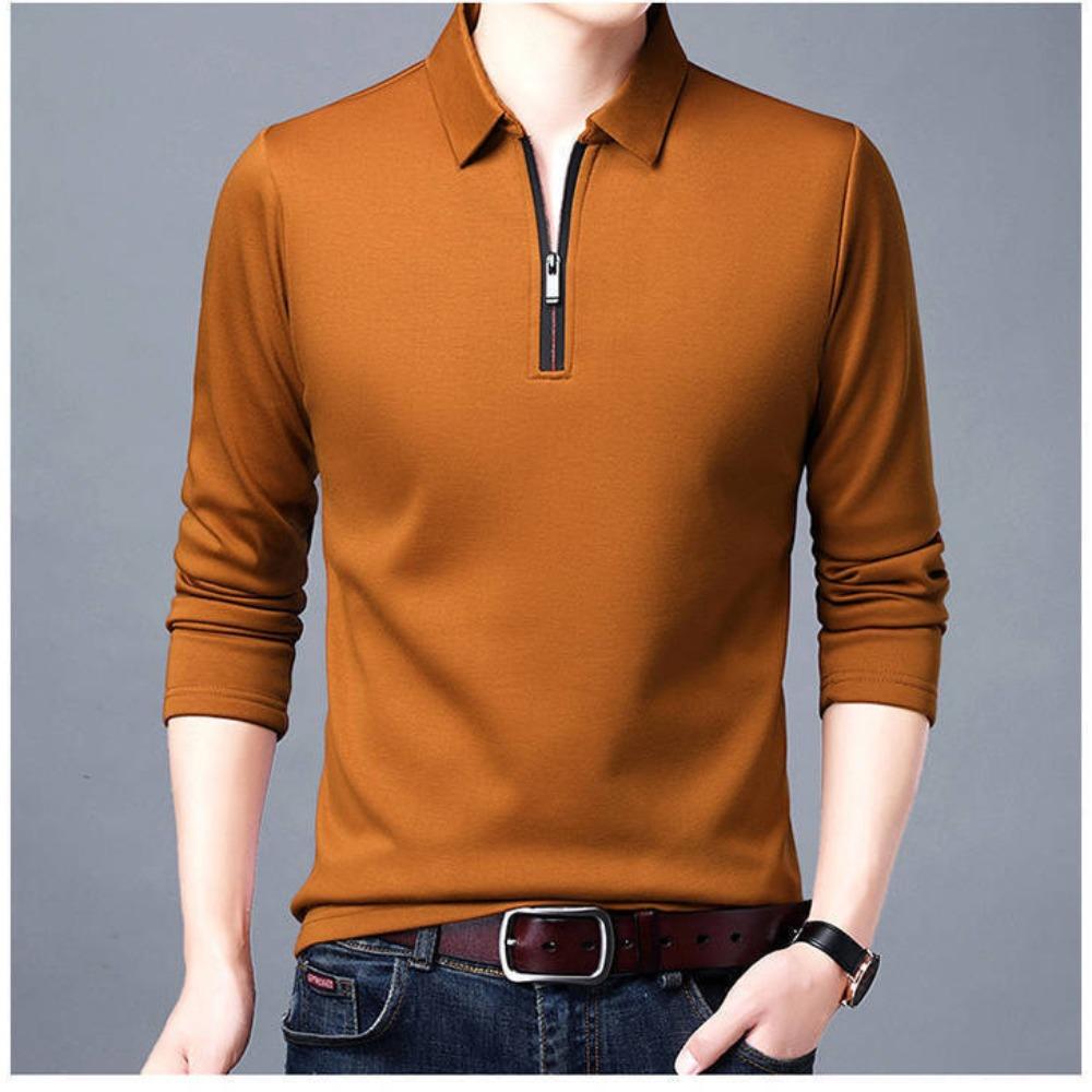 Men's Casual Long Sleeve Polo Shirt With Thick Fabric, And Ribbed Cuffs, Spring/Autumn Fashion