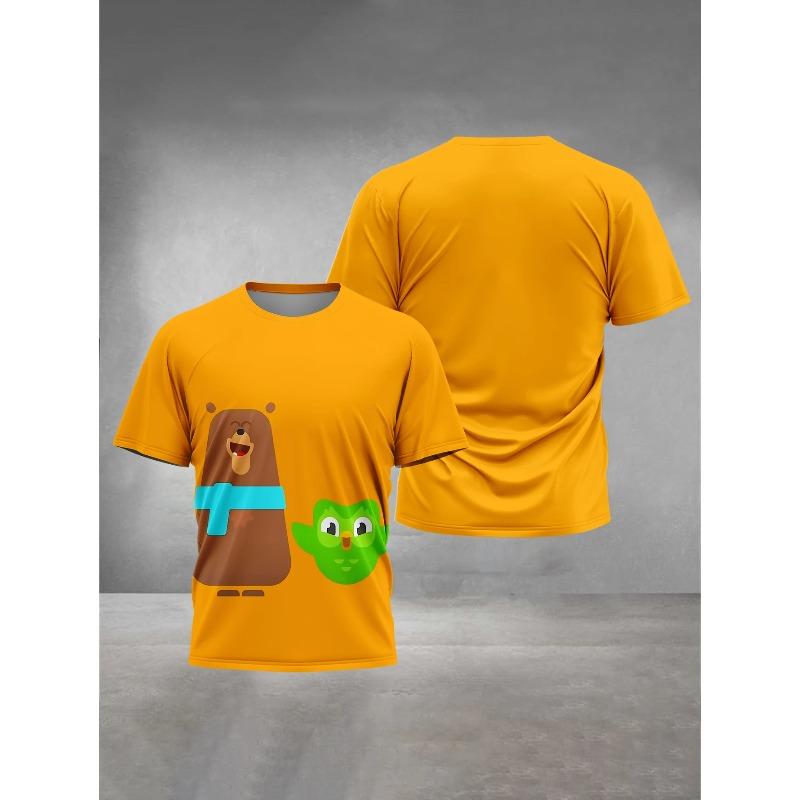 3D-gedruckte Herrenbekleidung Herren Damen Allgemeine Outdoor-Bekleidung Geeignet für Cartoon Duolingo Herren Bequemes T-Shirt Oberteile