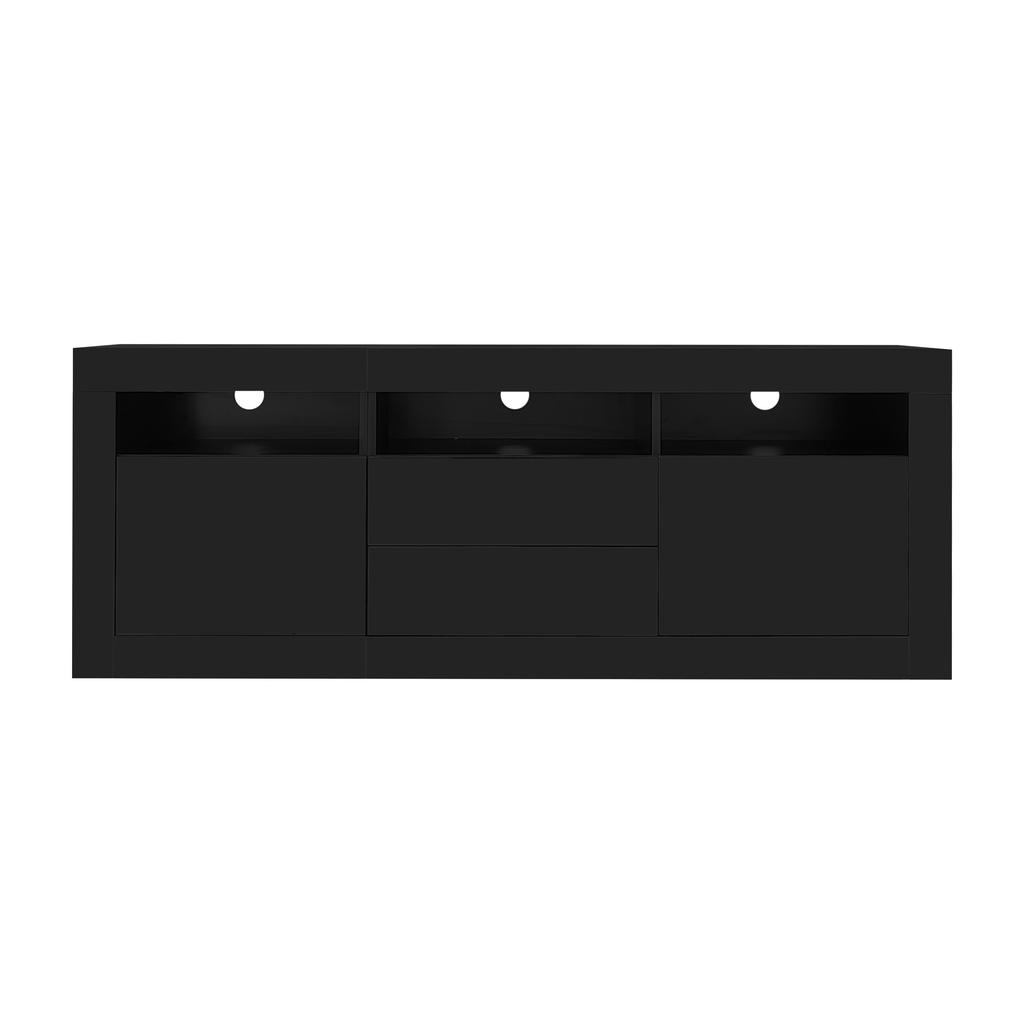 Mobile TV Alto Lucido 160*35*60cm con Illuminazione LED, 3 Scomparti Aperti, 2 Ante, 2 Cassetti, Controllo App Smart, per TV da 70 Pollici, Supporto TV Alto Lucido