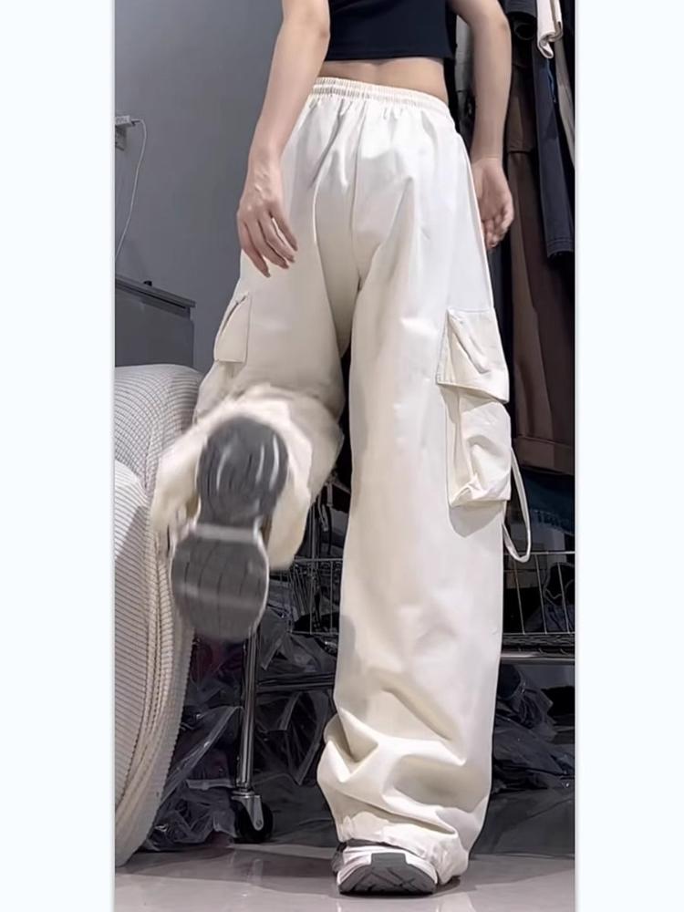 Mode Lässig Retro Arbeit Lange Hosen Frauen Hohe Taille Gerade Bein Breite Bein Hosen Lose Casual Hosen Streetwear