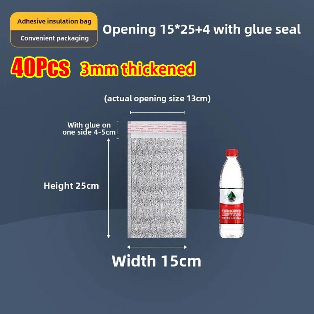 40Pcs/Pack 3mm Thickened Aluminum Foil Bag Food Thermal with Closure Insulation Bag Ice Cold Warm Cooler Bag Delivery Carrier