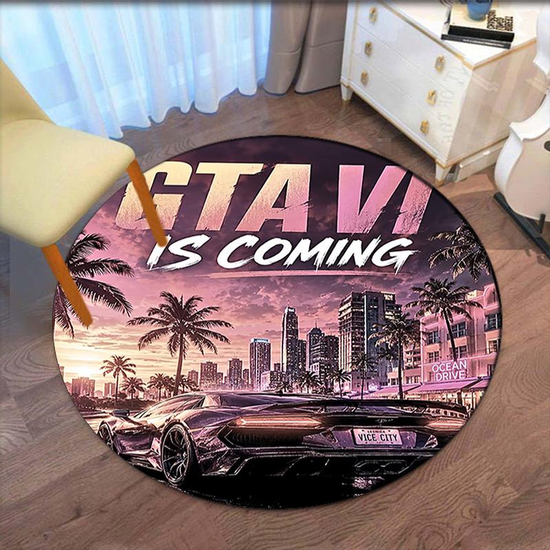GTA 6 Bedruckter Runder Teppich Teppich Stuhlteppich Bereichsteppich Eingang Fußmatten, für Bürostuhl Wohnzimmer Schlafzimmer Küche.