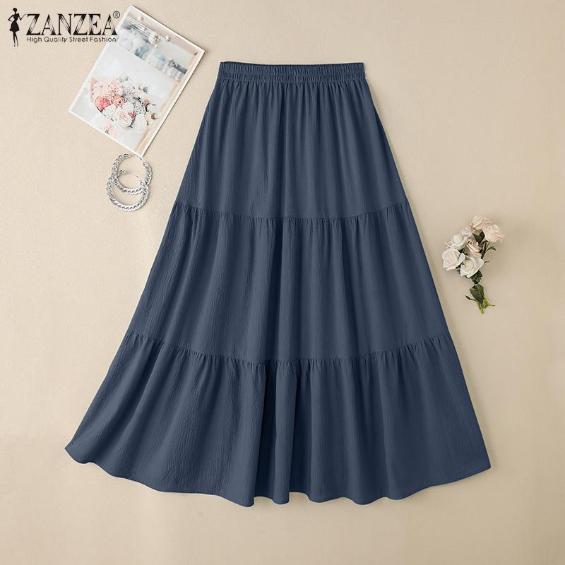 ZANZEA Women Casual Elastic Waist Loose Summer Long Skirts