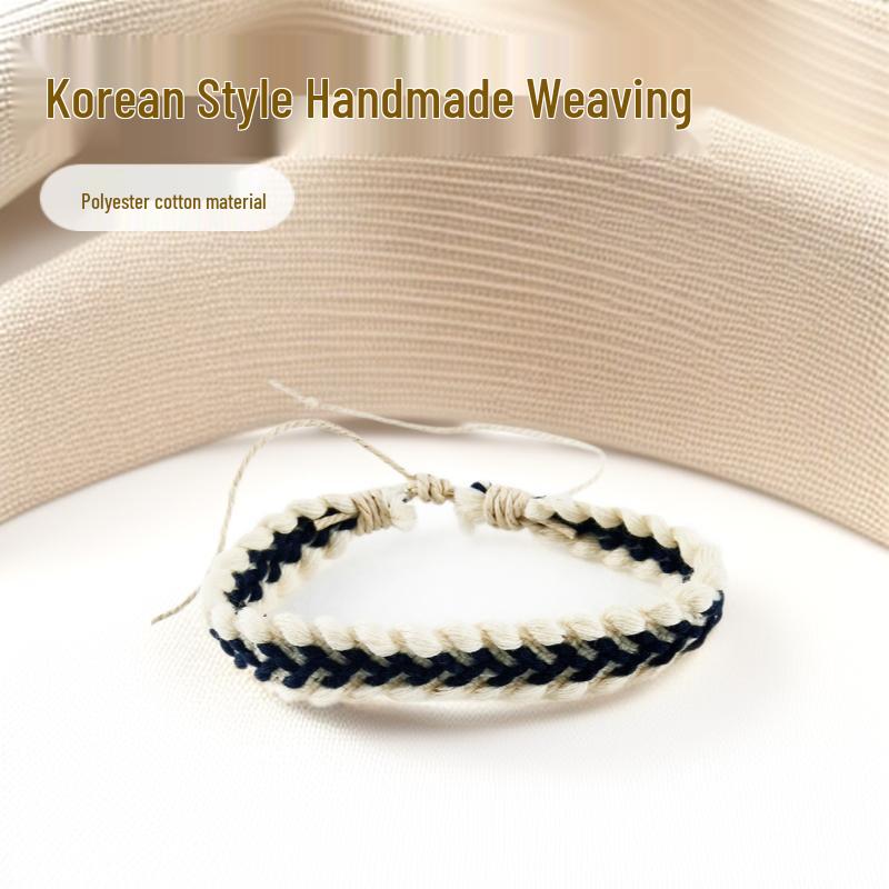 Elegant Korean-Style Black & White Polyester Cotton Color Block Geometric Handmade Bracelet Handmade Woven