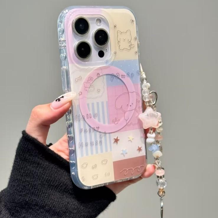 Korean plaid lines cat puppy apple 6pro magnetic ihone4 bracket 5 cute double-layer mobile phone case