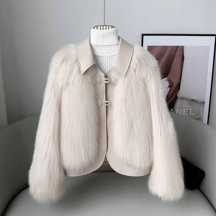 

lapel imitation fox fur women s short high-end sense of extravagance age reduction thickened jacket light S suggestion [80-47.5 kg]