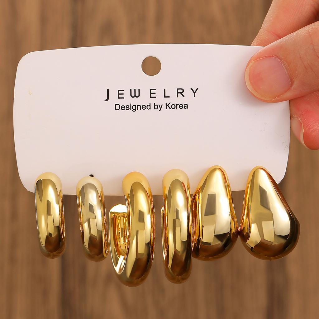 3-pairs Set Gold Set Earrings For Women Imitation Metal Earing Jewelry Trending Exaggerated C Earrings Combination