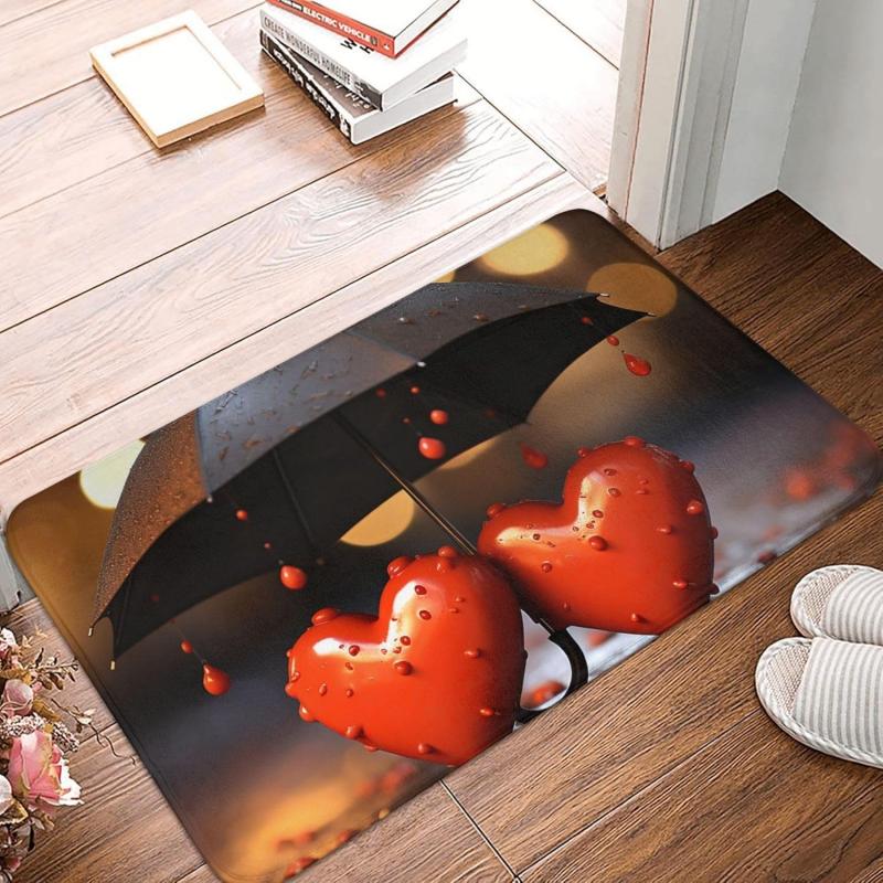 Colorful Hearts Print Doormat Non-Slip Absorbent Floor Mat Valentine's Day Style Kitchen Rug