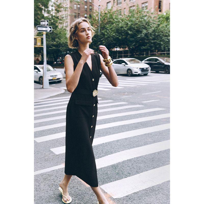 Zaprha 2025 Summer New Arrival Elegant Graceful with Belt Crepe Midi Skirt Dress Waist-Tight 3897166