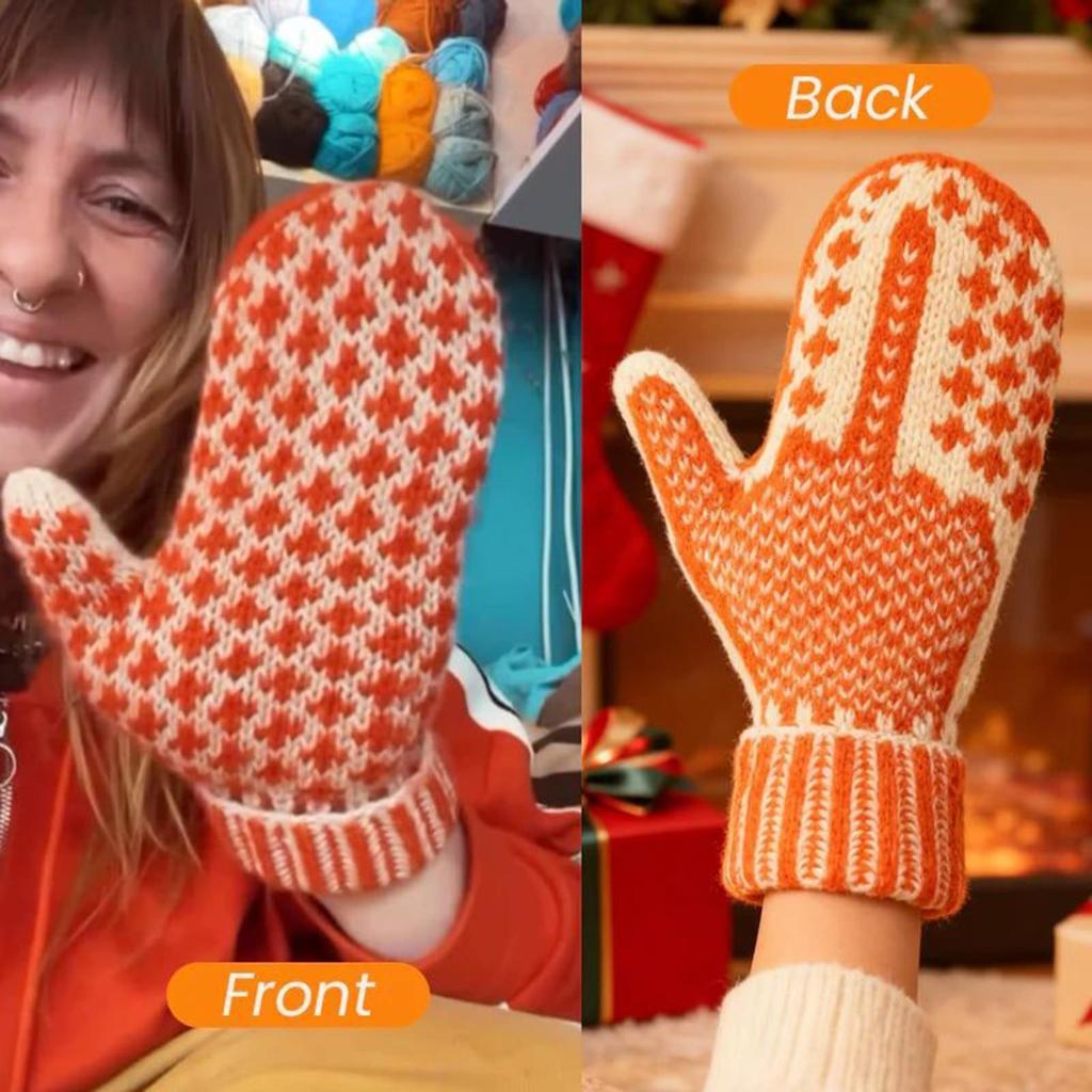 1pair Mittens Funny Middle Finger Gloves Winter Knit Warm Novelty Orange Knitting Pattern Gag Gift