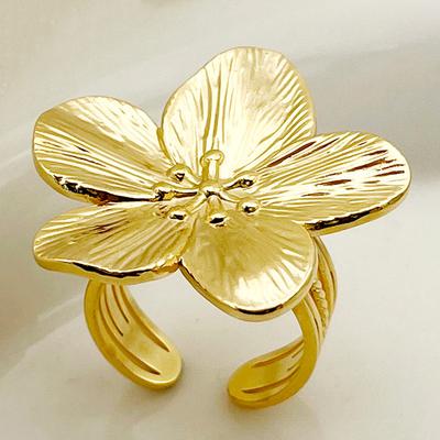 Anillo de Flor Para Mujer Temperamento Simple Fiesta Encanto Moderno Anillo Grande Abierto Joyería