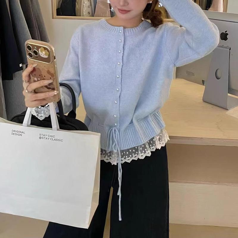 Women S Long Sleeve Lace Trim Korean Style Loose Sweater