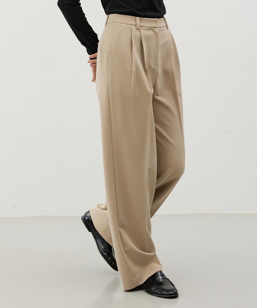 CITYBREEZE Double-Pleat Pin Wide Slacks_Beige