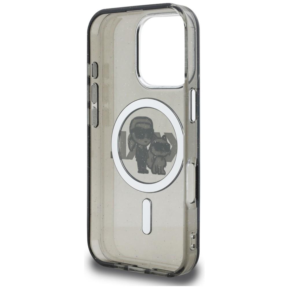 Karl Lagerfeld IML Glitter Karl & Choupette Sketch Logo MagSafe Case for iPhone 16 Pro Max Black