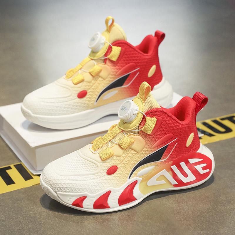Spring and Autumn mesh breathable soft-soled non-slip sports shoes children's basketball shoes small middle-aged and older children's boys' rotating b