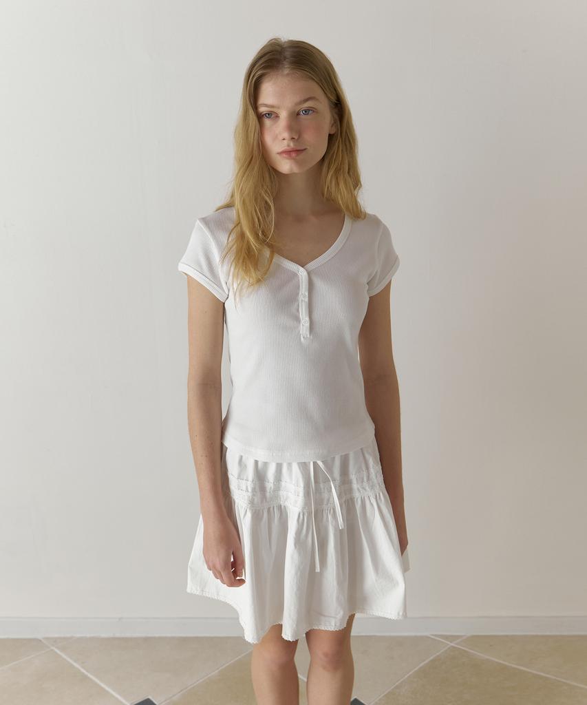 AMONG A Henley Neck Ribbed T-Shirt_White