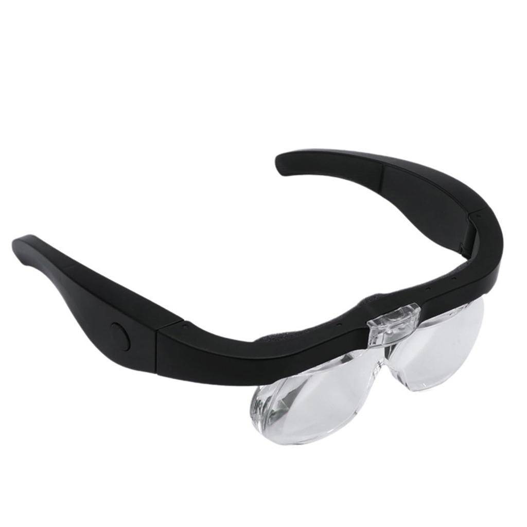 Meichoon Head-Mounted Magnifying Glasses, USB Rechargeable, with 2 LED Lights, 1.5X, 2.5X, 3.5X, 5X Adjustable Lenses, 4 Lenses for Close Work