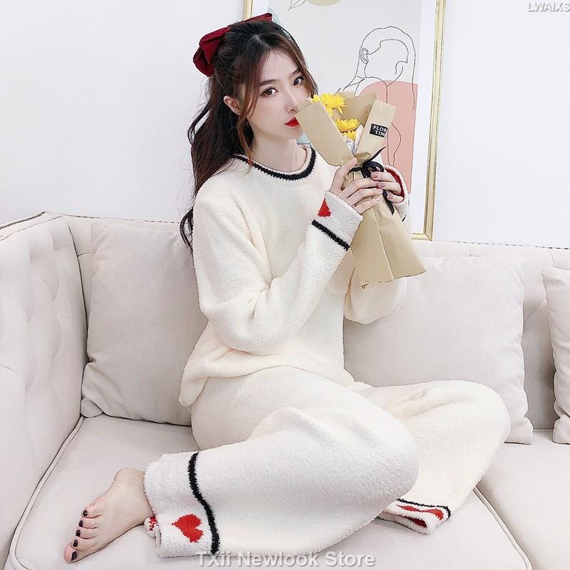 Soft Pajamas for Women In Autumn and Winter Thickened Warm Knitted Ins Cartoon Bear Age-reducing Jacket Home Wear Set