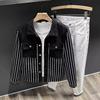 Men's Korean-Style Striped Denim Jacket - Spring & Autumn Casual Shirt Jacket