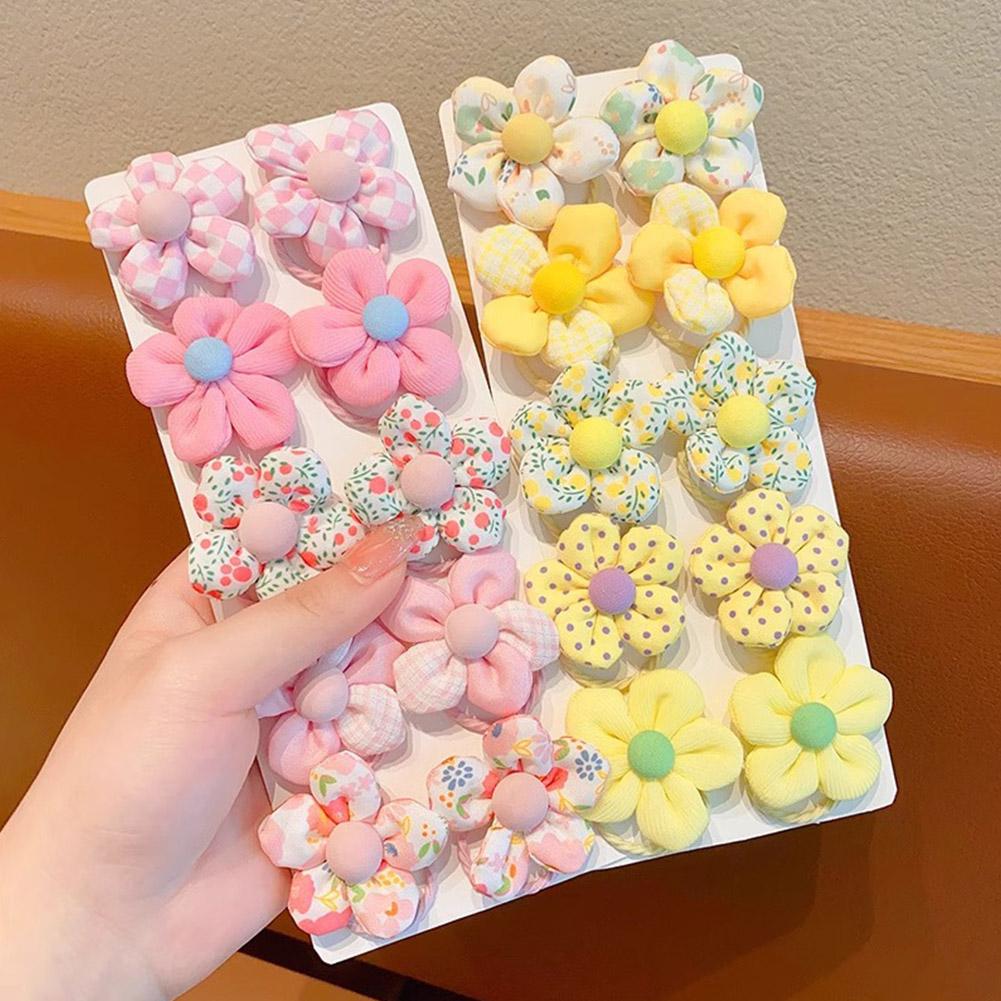 10Pcs Sweet Flower Hair Ties, Cute Bow Elastic Hair Ties for Little Girls Hair Bands Holders, Candy Color Hair Ropes Scrunchies