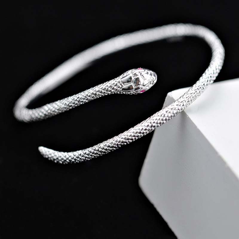 2026 Nuevo Pulsera Punk con Forma de Serpiente para Mujer Moda Simple Color Plata Circonita Pulsera de Aro Ajustable Joyería de Boda Regalos
