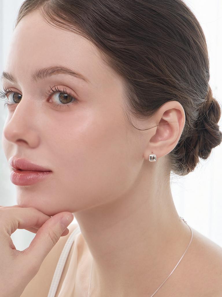 Lucore Silver 925 Convex Square One-Touch Earrings