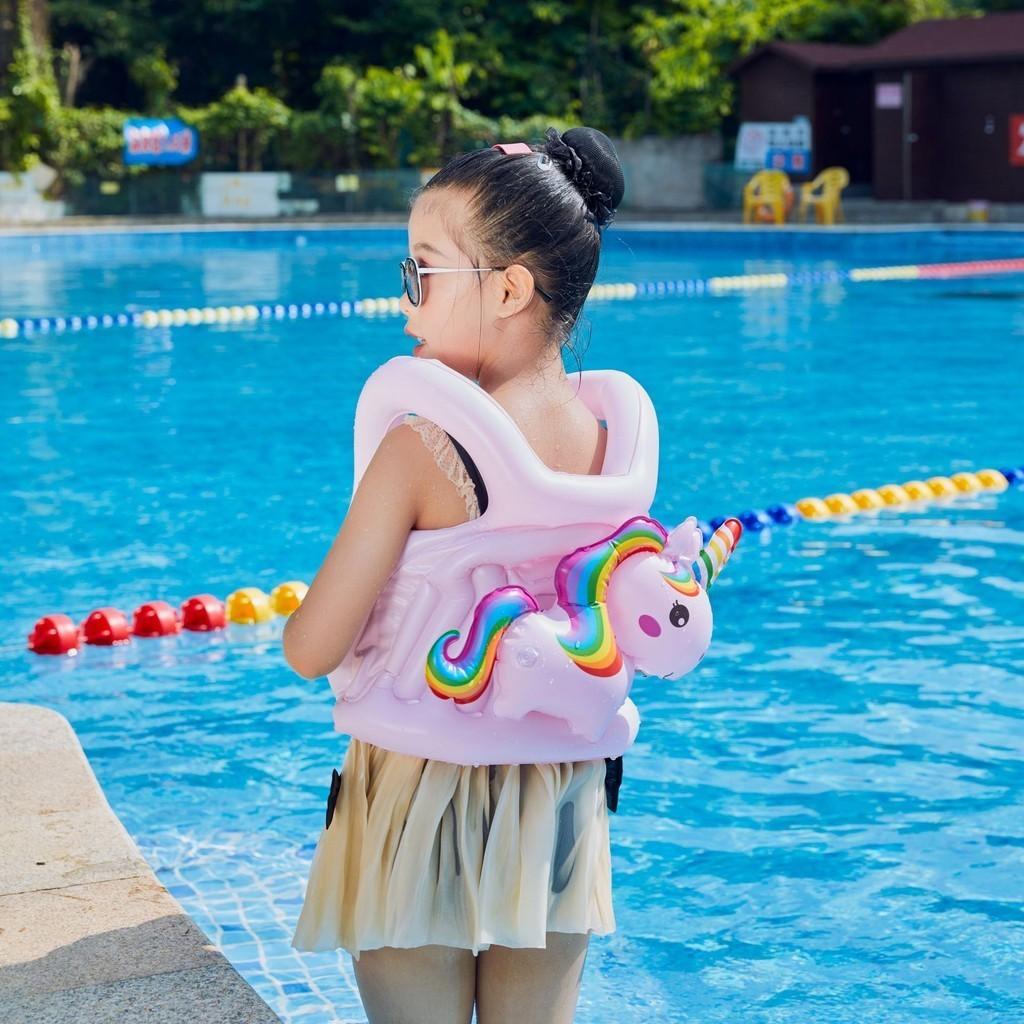 Rainbow Horse Childrens Inflatable Tank Top Swimming Suit Swimming Ring
