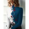 Women's Printed Cheongsam Collar Slim-fitting Long-sleeved T-shirt, Elegant Long-sleeved Bottoming Shirt, Spring and Autumn Women's Clothing