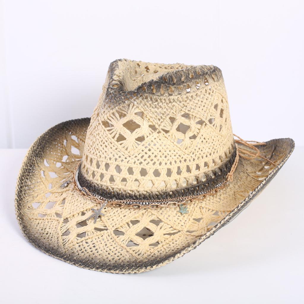 Popular European and American Classic Hollow Western Cowboy Hat Men's and Women's Fashion Vacation Breathable Sunshade Straw Hat