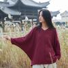 Bat Sleeve T-Shirts Vintage Women Cotton Linen V-Neck Solid Color Women Cloths Casual T-Shirts