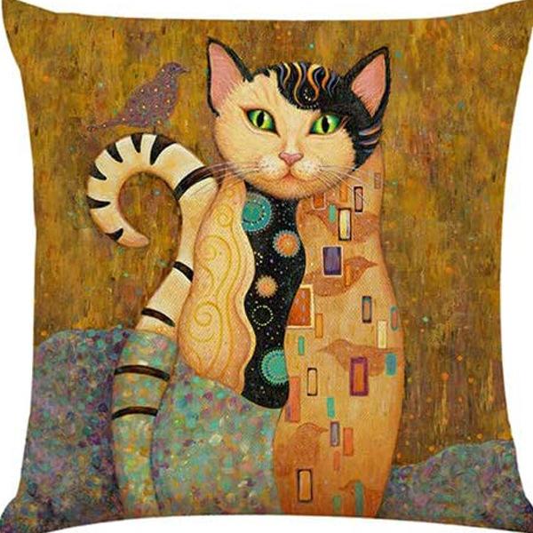 Kitten Gift Pillowcase Cute Pet Printed Linen Pillow Cushion Cover Bedside Living Room