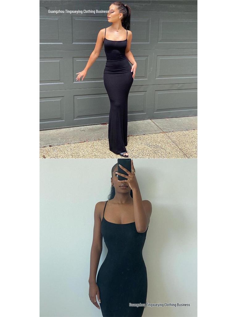 Women's Summer Sleeveless High-Waist Slim Fit Spaghetti Strap Maxi Dress