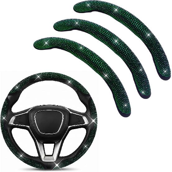 EINESIN 3PCS Bling Diamond Steering Wheel Cover, Segmented Steering Wheel Protector, Butterfly Steering Wheel Cover, Universal 99% Car Wheel Cover